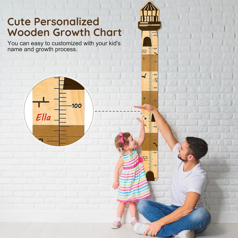 Beinou Growth Chart for Wall Wood Height Chart for Kids Height Measurement for Wall Boy Girls Height Wall Chart Growth Measuring Ruler Room Wall Decor,Lighthouse - Image 5